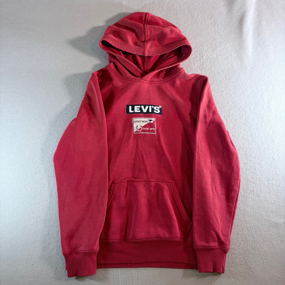 Levis Kids Red Nature Farms Farrier Supply Graphic Hoodie Size L 12-13 Yrs